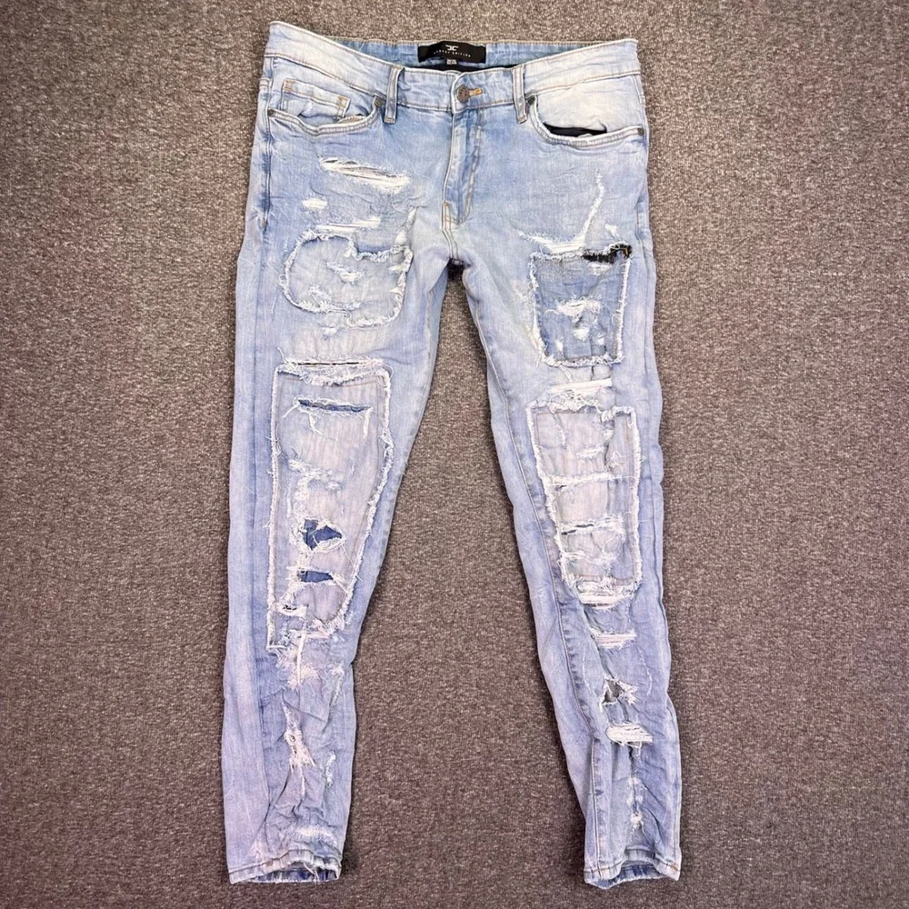 Jordan Craig Sean Jeans Mens 36x30 Light Wash Distressed Patchwork Streetwear